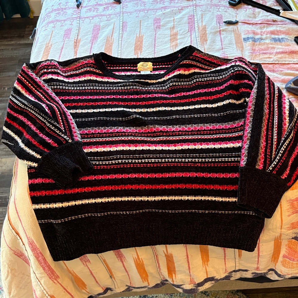 Ruby Rd. Vibrant Striped Sweater - Black, Pink, White